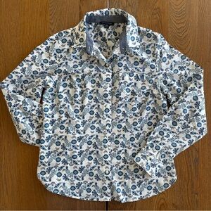 Tommy Hilfiger Floral Blue and White Button Up Shirt Classic Spring Work